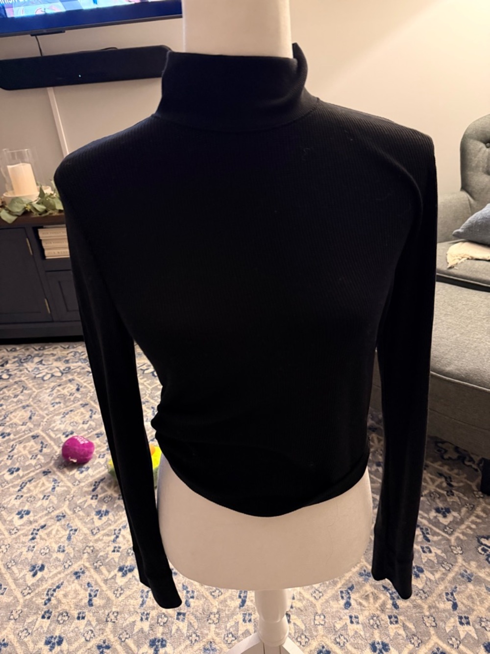 American Eagle Outfitters Black Ribbed Turtleneck Long Sleeve Top